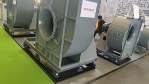 SHA-100 spring vibration isolators installed on a high-pressure blower to reduce vibration, noise, and improve machine stability.